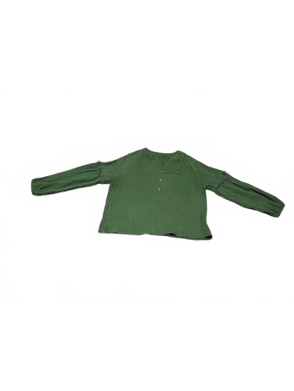 Green Long Sleeve Blouse with Button Detail - Size M